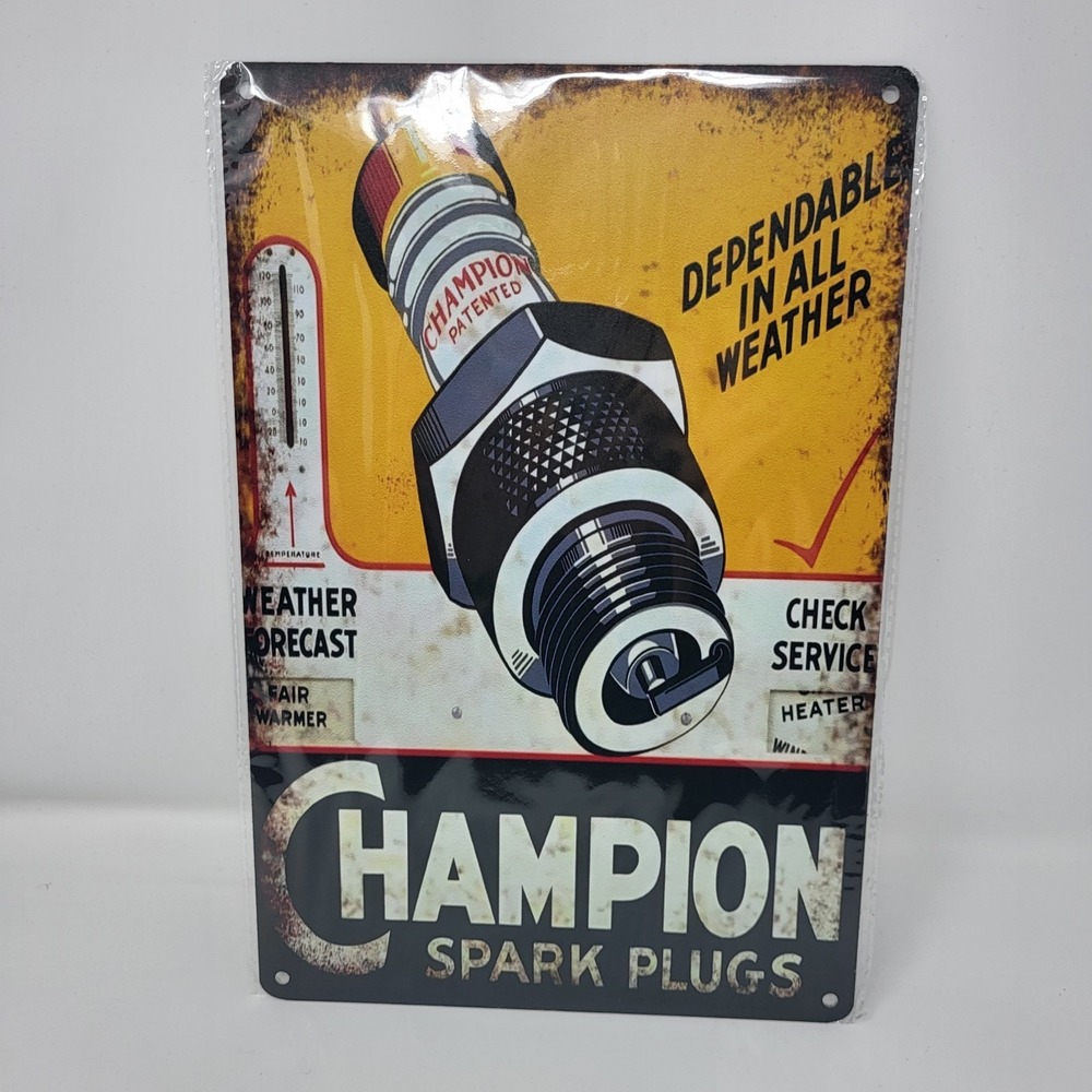 Tin Metal Sign‎ Vintage Look Champion Spark Plugs Mancave Garage Signage